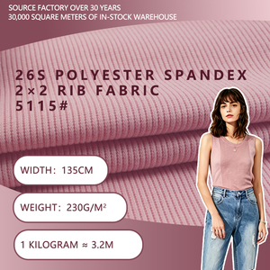 26S Polyester Spandex 2x2 <b>Rib</b> Knit Fabric, 230GSM, 135cm Width, for T-shirts, Tank Tops and Sleeveless Garments - Product Image 2