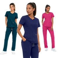 Ensemble de Blouse et Pantalon Médical Extensible pour Femme, Col en V, Coupe Droite, Respirant, Couleur Unie, pour Soins Infirmiers et Salons de Beauté - Vente en Gros Direct Usine