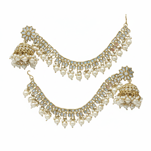 Parure de bijoux traditionnels ethniques vintage pour mariée, boucles d'oreilles pendantes en alliage plaqué or, certifiées par un tiers, avec Maang Tikka assorti, haute qualité - Product Image 2