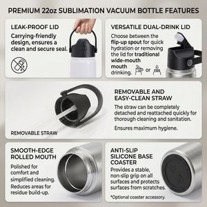 Custom logo 22oz Double Wall Wide Mouth Travel Tumbler Stainless Steel DIY Suablimation Blanks Water <b>Bottle</b> with Leak Proof Lid - Product Image 4