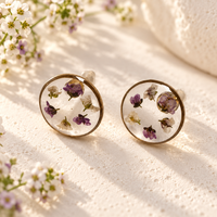 Nouvel ensemble de bijoux 2026 pour femme : collier et boucles d'oreilles en résine avec fleurs d'alyssum séchées naturelles, en acier inoxydable doré