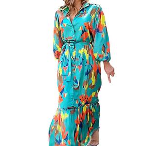 Vestidos Largos de Mujer al por Mayor, Personalizados, OEM, de Alta Calidad, Otoño-Invierno, Nueva Colección, Estampados, con Solapa y Cierre de un Solo Botón - Product Image 5