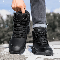 Chaussures rétro pour hommes, plateformes à lacets, bottes de neige, dessus en cuir de vache pour un confort amortissant, antidérapantes, respirantes, en maille de coton et caoutchouc