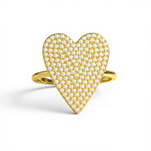 Luxury 18K <b>Gold</b> Plated Pave Diamond Heart <b>Ring</b> Big Oversized Flat Shaped <b>Cocktail</b> <b>Ring</b> Chunky Statement Band Light-Weight Trendy - Product Image 1