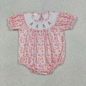 LR2932 RTS Infant Baby pink bows print Smocked style <b>Kids</b> Wholesale Romper long Sleeve girl cuteb <b>Bubble</b> - Product Image 5