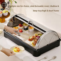 Plateau de présentation de buffet en acier inoxydable et céramique Oulu avec couvercle à roulettes pour desserts, pâtisseries, salades de fruits - Utilisation pour la restauration et les fêtes