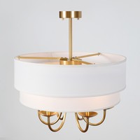 Lustre moderne en cuivre sur mesure à 6 lumières avec abat-jour en tissu, style ferme traditionnel pour salle à manger, style bougie, fait main