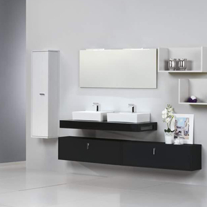 Juego de tocador de baño de lujo, tocador flotante de <span class=keywords><strong>35</strong></span> pulgadas, negro, con lavabo doble moderno - Product Image 3