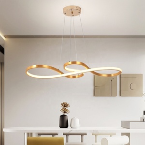 Keuken Eiland Tafel Slimme 50W Moderne Led Gouden Gebogen Plafond Hanglamp Met Afstandsbediening - Product Image 3