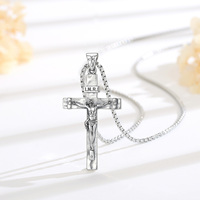 Merryshine Collier Pendentif Religieux Croix de Jésus Crucifix et Médaille Miraculeuse, en Laiton Plaqué Argent Épais et Oxydé Style Antique