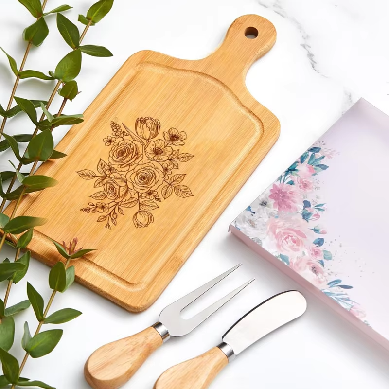 # Premium Bamboo Cutting Board Set – Portable Charcuterie Cheese Serving Tray with Utensils for Kitchen & Outdoor Use - View 2
