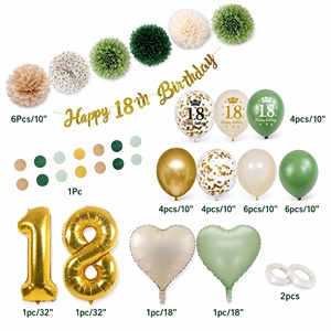 Fournitures de fête pour filles et garçons de 18 ans, bannière Joyeux 18e <span class=keywords><strong>anniversaire</strong></span> et ballons de confettis verts et dorés, décorations de fête, ensemble de ballons - Product Image 2