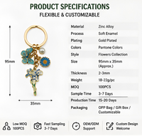 Gantungan Kunci Bunga Enamel Logam Custom, Liontin Logam Seng, Mutiara, Berlian Imitasi, Cincin Kunci, Hadiah Promosi untuk Wanita, Grosir