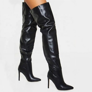 Bottes hautes à talon aiguille pour femme, pointues, sexy, taille 43, au-dessus du genou, style simple, à enfiler, nouvelle collection - Product Image 3