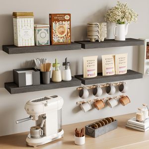 Étagères flottantes de 15,8 pouces, finition bois gris, étagère murale décorative avec supports invisibles pour salle de bain, salon, chambre à coucher, cuisine - Product Image 5