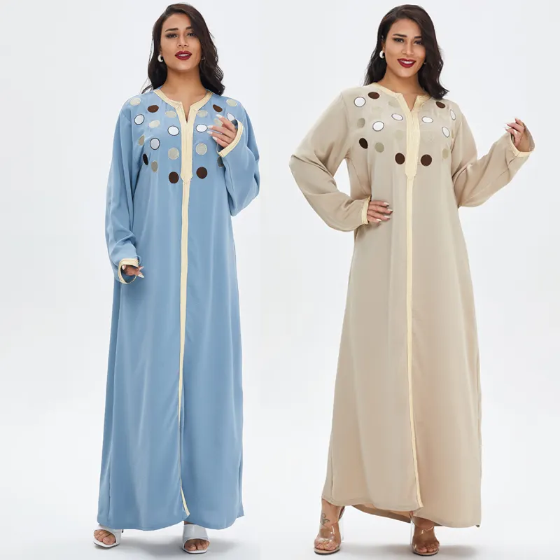 Abaya — robe longue en mousseline pour femmes, vêtements islamiques, manches bouffantes, grande taille, style dubaï