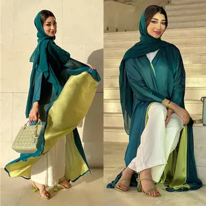 Premium 2 In 1 Abayas Dubai Double Faces Long Robes Muslim Women Dress Kimono Abayas Chiffon Open Abaya