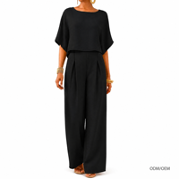 Ensemble décontracté pour femme, style estival, coupe ample, manches courtes, pantalon large, ensemble deux pièces, mode transfrontalière. ODM OEM