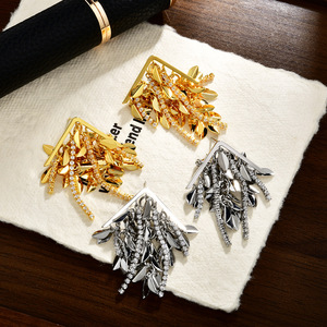 Boucles d'oreilles pendantes tendance en feuille d'or et zircon, bijoux de soirée pour femme - Product Image 2