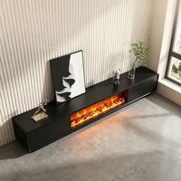 Meuble TV Minimaliste Italien de Haute Qualité, Moderne, Noir, avec Cheminée 3D et Décoration Flamme Simulée, Ensemble Support TV