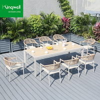 Table et chaises de salle à manger d'extérieur modernes en aluminium tressé, résistantes aux UV et imperméables, pour hôtels et villas