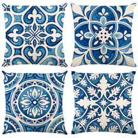 Housse de coussin de luxe motif porcelaine bleue et blanche, veinage minéral, décoration intérieure, taie d'oreiller pour hôtel, taille personnalisée, vente en gros OEM