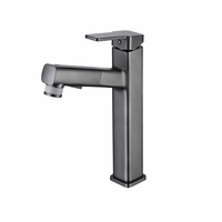 Robinet de salle de bain contemporain haut carré à poser sur le plan, eau chaude et froide, monotrou, finition chrome poli, mitigeur pour lavabo haut
