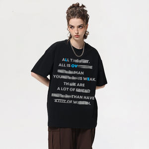 T-shirt pour homme en coton en gros, coupe ample, poids lourd, logo personnalisé, taille plus, épaules tombantes, impression épaisse sur écran - Product Image 2