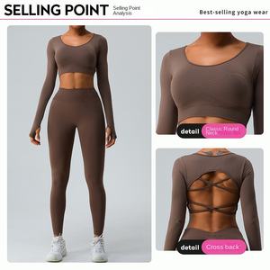 Top de Yoga Feminino Leve de Manga Comprida Cor Sólida Roupa de Fitness Costas Bonitas e Sexy Tamanho Grande Respirável para Exportação - Product Image 2