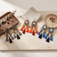 Boucles d'oreilles pendantes ZHENGUI Boho en forme de feuille avec pompon, résistantes au ternissement, style vintage, pour soirée et usage quotidien