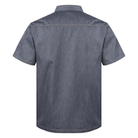 Veste de chef à manches courtes aspect denim pour homme, patte de boutonnage asymétrique, maille respirante, veste de cuisine, uniforme de travail pour hôtel et restaurant