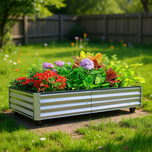 Jardinière en métal galvanisé argenté 8x4x1 pieds, potager surélevé extérieur pour légumes, fruits, fleurs, design rustique - Product Image 2