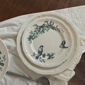 طبق عتيق مطلي يدويًا وطيور سيراميك للمنزل بعد الظهر طبق فطور زهور فنجان قهوة صحن - Product Image 2