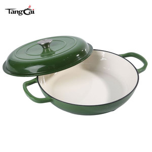 Indispensable pour la cuisine : <span class=keywords><strong>Cocotte</strong></span> <span class=keywords><strong>en</strong></span> <span class=keywords><strong>fonte</strong></span> émaillée peu profonde avec couvercle, idéale pour les cadeaux de fêtes, usage domestique et professionnel double. - Product Image 1