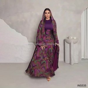 Nouvel ensemble musulman modeste 2026 en gros, léger et respirant, 3 pièces : Hijab, Abaya ouverte et longue jupe - Product Image 2