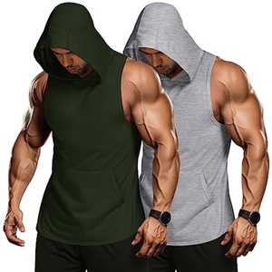 Lot de 2 débardeurs à capuche pour hommes, tricotés, écologiques, séchage rapide, respirants, coupe musculaire 3D, en Spandex, pour entraînement et course décontractée - Product Image 3