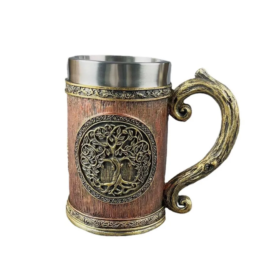 Norse Dree of Life Viking кружка из смолы и нержавеющей стали пивная чашка кельтское дерево Кружка подарок на Хэллоуин 600 мл
