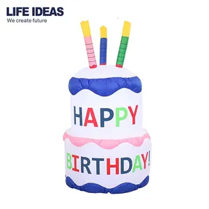 Лидер продаж, наружные и внутренние светодиодные огни, праздничные надувные большие украшения для торта на день рождения