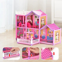 Jinying 2 étages famille bricolage villa maison jouets en plastique mini filles maisons de poupée jouet meubles miniature maison de poupée jouets
