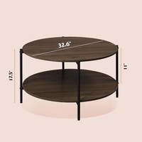 Table basse ronde à 2 niveaux avec étagère Table de salon Table basse moderne en bois de 32 pouces avec cadre en métal