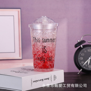 Creative Summer Ice <b>Cup</b> With Sliding <b>Lid</b> Gradient <b>Straw</b> Two Piece Set For Travel Red Purple Green Blue Plastic Drinkware - Product Image 1