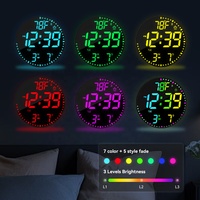 Horloge Murale Électronique Décorative avec Affichage de la Température, Date, Jour, Alarme, Grand Écran LED Rond à Chiffres, Lumière Néon RVB et Rétroéclairage, Gadget