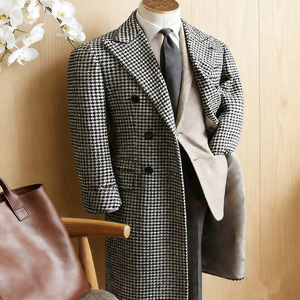 Winter Hot Selling Items <strong>Black</strong> White <strong>Men's</strong> 100% Wool Long <strong>Overcoat</strong> Double-Breasted Woven Texture <strong>Men's</strong> Wool <strong>Overcoat</strong> - Product Image 1