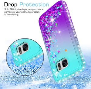 <span class=keywords><strong>Custodia</strong></span> LeYi per Samsung <span class=keywords><strong>Galaxy</strong></span> <span class=keywords><strong>S7</strong></span> S25FE con vetro temperato protezione dello schermo 2 Pack 3D Glitter liquido antiurto - Product Image 4