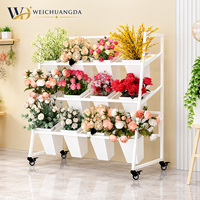 Support de présentation de fleurs mobile à 3 niveaux en fer, style incliné, avec roulettes, pour fleuriste, mariage, événement, vente au détail