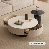 Table basse circulaire modulable, avec grand tiroir de rangement dissimulé, armoire crème, base solide, ensemble de tables à thé modernes pour la maison
