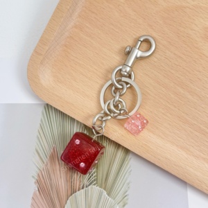 High Quality Luxury Pink Student Ladies' <b>Bag</b> <b>Gift</b> Pendant Dice Crystal Dropping Glue English Letter Keychain - Product Image 5