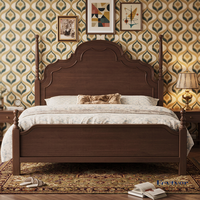 Lit de Mariage Vintage en Bois Massif de Style Médiéval Français, Tailles 1.8m x 2m et 2m x 2.2m, Lit Simple de Chambre Principale de Style Américain avec Système de Levage à Gaz