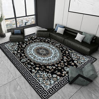 Tapis et carpettes noirs et bleus pour salon, grand tapis persan vintage imprimé, moelleux et lavable, tapis de chambre à coucher