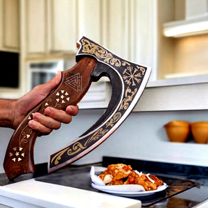 Unique Style Damascus Steel Pizza Cutter with <b>Etched</b> and Customized Handle - Product Image 1